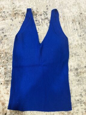 Mango Cobalt Blue Ribbed Tank Top